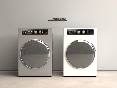 POLIFORM Gray And White Front Loading Washing Machines Side By Side With Control Panel 3d model