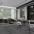 Modern Office Interior With Spacious Layout Large Windows Sofa Area And Workstations