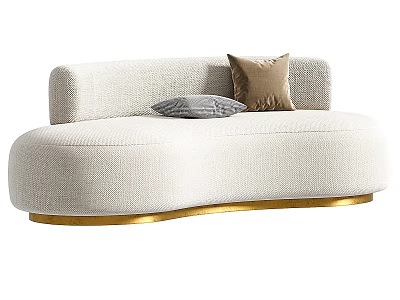 Modern Beige Upholstered Double Sofa With Gold Base And Accent Pillows 3d model