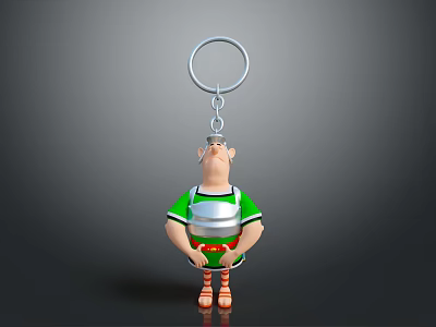 Decorative Cartoon Character Keychain With Green Shirt Red Shorts And Key Ring 3d model
