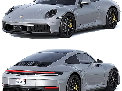 Silver Porsche Sports Car With Sleek Exterior Design And Yellow Alloy Wheels 3d model