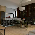 Modern Living and Dining Room Interior Design With Grey Sofa Red Armchair And Floor to Ceiling Windows