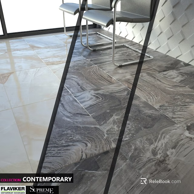 Two Tone Marble Texture Floor Components In Modern Design With Metal Frames 3d model 
