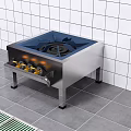 Canteen Kitchen Stainless Steel Gas Stove With Blue Burner And Control Knobs 3d model