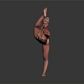 Female Practicing Yoga Pose Standing On One Leg With Arm Extended Against Dark Background