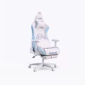 White And Blue Ergonomic Gaming Office Chair With Adjustable Armrests And Lumbar Pillow