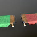 Wooden Benches With Metal Legs And Colored Cloths In Various Colors Arranged Neatly