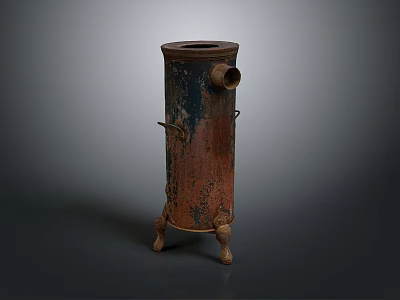 Antique Rusted Metal Stove With Legs Side Opening And Decorative Handles 3d model