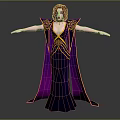 Elegant 3D Female Character in Purple Black Robe with Golden Accents as Magical Creature