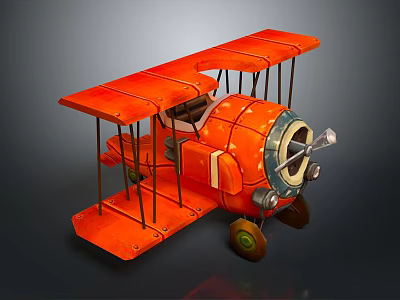 Vintage Orange Biplane Toy Model With Cosmic Aviation Design Elements 3d model