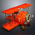Vintage Orange Biplane Toy Model With Cosmic Aviation Design Elements