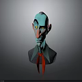 Cartoon Man Character With Blue Skin Yellow Eyes Red Tie Green Shirt And Gray Coat