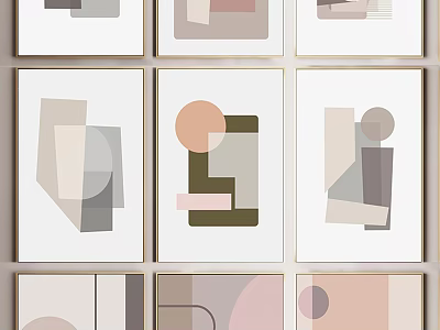 Modern Geometric Abstract Wall Art With Soft Color Palette And Framed Decor 3d model