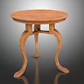 Elegant Round Wooden Table With Curved Legs And Textured Top Surface