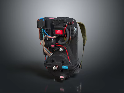 Industrial Mechanical Assembly With Black Body Red Blue Wires And Green Strap 3d model