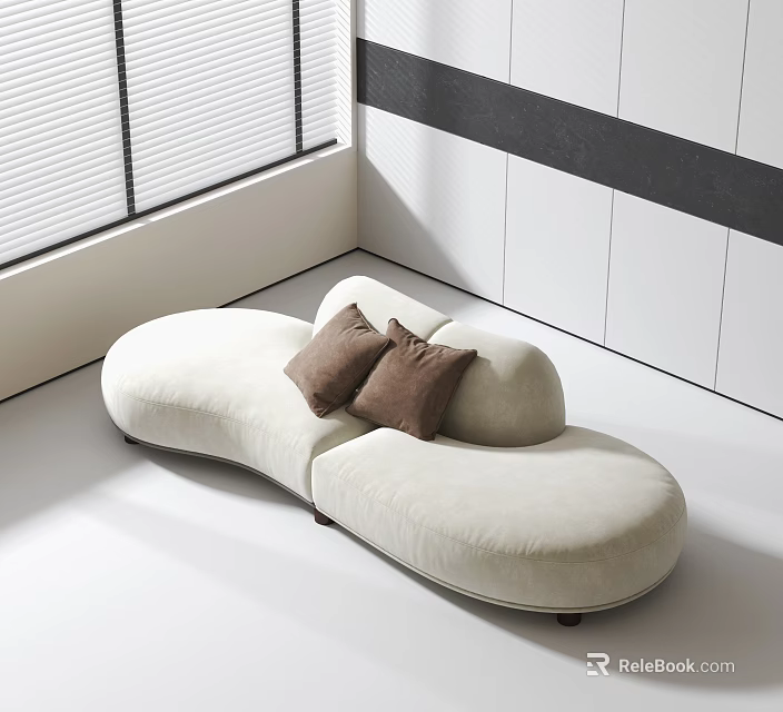 White Curved Sectional Sofa With Brown Cushions In Modern Interior 3d model 