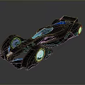 Futuristic Race Car With Sleek Design Blue Accents Large Wheels And Rear Wing