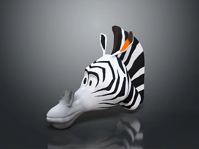Cartoon Zebra Head with Black and White Stripes Orange Ears Gray Background and Reflection 3d model