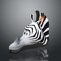 Cartoon Zebra Head with Black and White Stripes Orange Ears Gray Background and Reflection