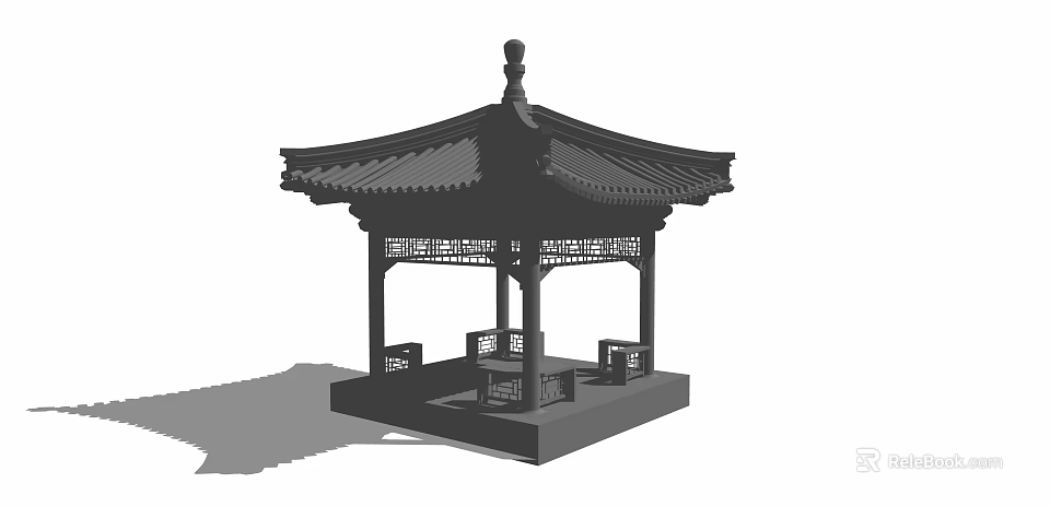 Traditional Chinese Landscape Pavilion With Ornate Roof Carved Columns And Classical Design 3d model 