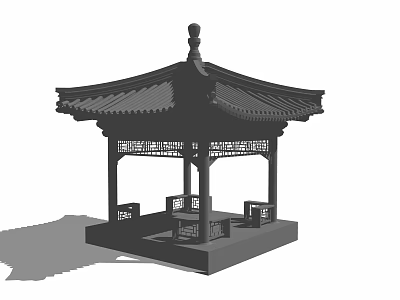 Traditional Chinese Landscape Pavilion With Ornate Roof Carved Columns And Classical Design 3d model