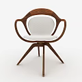 Modern Armchair With Wooden Curved Armrests And White Fabric Cushion