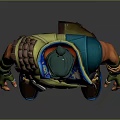 Muscular Game Movie Character With Gray White Short Hair Green Blue Outfit And Arm Guard