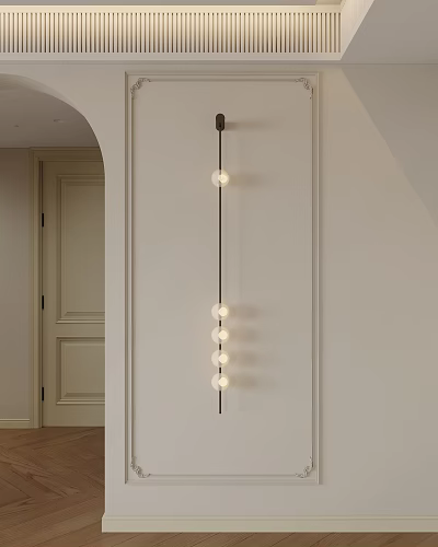 Modern Linear Wall Lamp With Spherical Bulbs For Living Room Decor 3d model