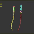 Two Decorative Weapons With Green Yellow Handles And Silver Blades