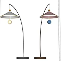Modern Curved Floor Lamps With White And Pink Umbrella Shades And Decorative Bulbs