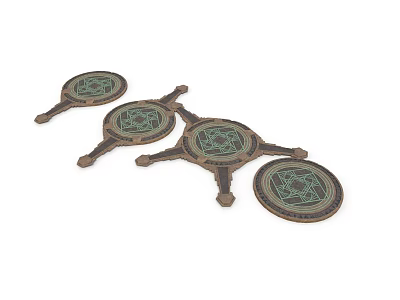Decorative Circular Trays With Geometric Patterns And Wooden Base Legs 3d model