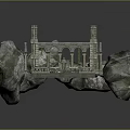 Scenic Landscape Of Ancient Stone Ruins With Rocky Terrain Mossy Columns And Archways