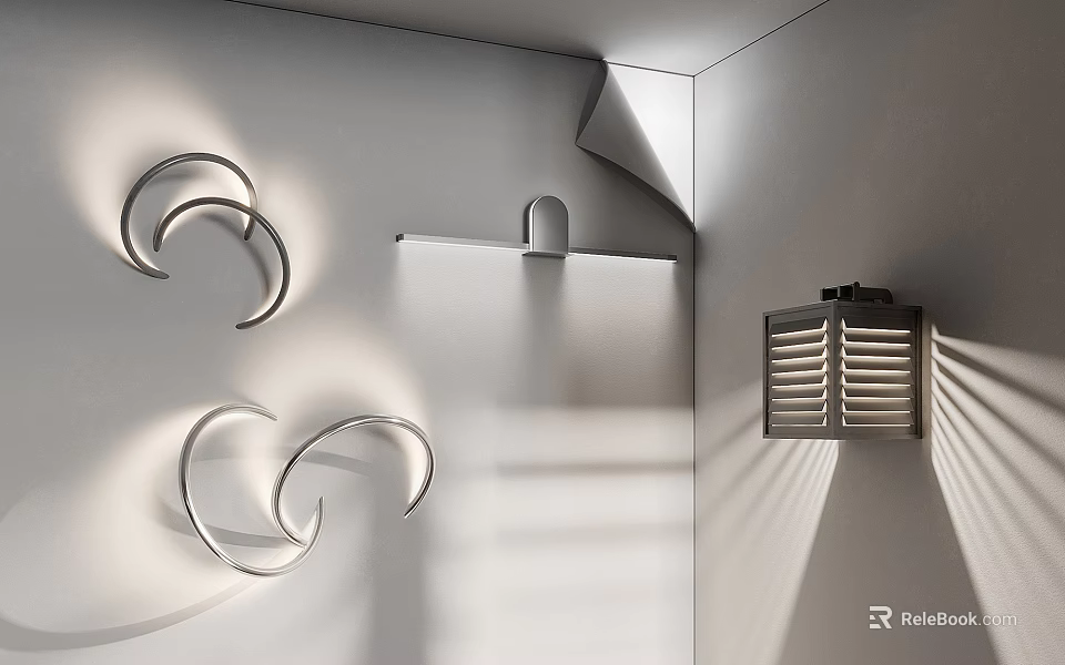 Contemporary Wall Lamps With Curved Metal Design And Shadow Effects On White Wall 3d model 