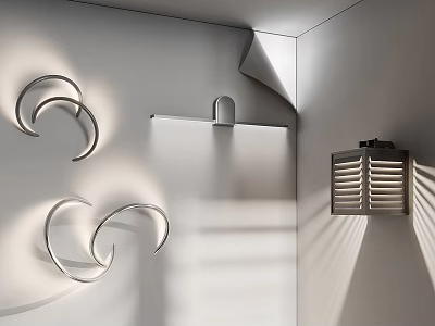 Contemporary Wall Lamps With Curved Metal Design And Shadow Effects On White Wall 3d model