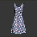 Stylish Blue Sleeveless Dress With Pink Floral Pattern And A line Design