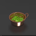 Fresh Green Herbs in Small Copper Pot on Dark Blue Background 3d model