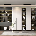 Sleek Modern Built in Bookcase With Glass Doors And Decorative Items