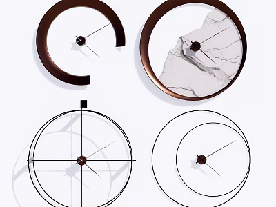 Modern Geometric Wall Clocks with Metal Frames and Marble Dials for Home Decor 3d model