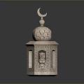 Intricately Carved Octagonal Lantern With Crescent Moon On Top And Decorative Patterns