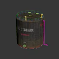 Industrial Oil Storage Tank With Circular Top Platform And Railings Labeled Exterior And Metal Construction