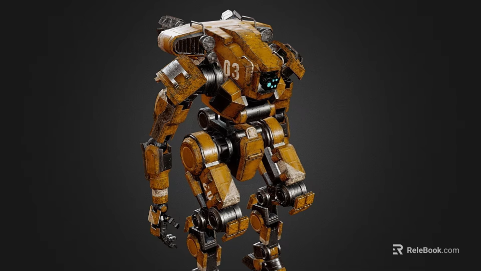 Yellow Mechanical Armored Robot Design With Number 03 And Detailed Joints 3d model 
