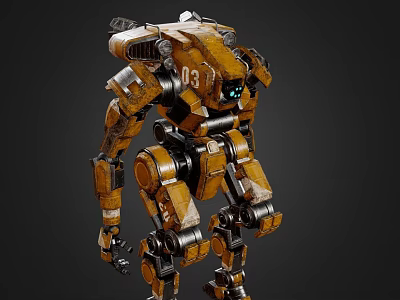 Yellow Mechanical Armored Robot Design With Number 03 And Detailed Joints 3d model