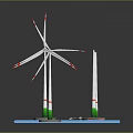 Wind Turbines With White Bodies Red Green Markings And Blue Support Frames 3d model