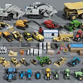 Diverse Construction Work Vehicles Featuring Excavators Dump Trucks Tractors Loaders And Cranes 3d model