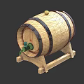 Traditional Wooden Barrel With Metal Hoops Tap And Wooden Stand Base