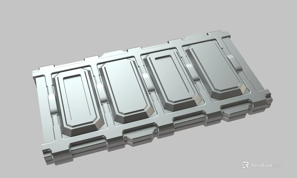 Metallic Mechanical Structure Featuring Multiple Rectangular Slots And Industrial Design 3d model 