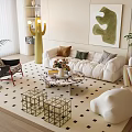 Cream style sofa coffee table combination double sofa single chair pier 3d model