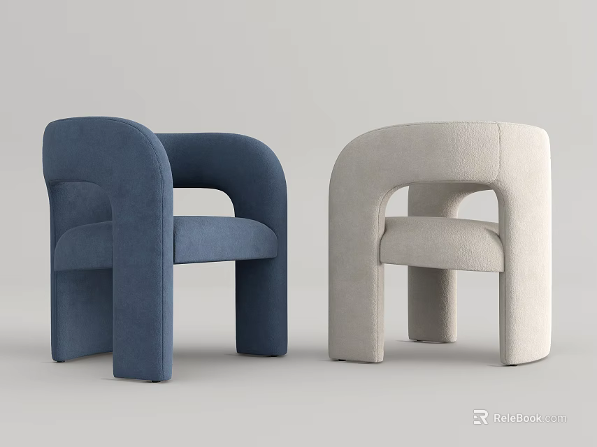 Modern Blue and Beige Leisure Chairs with Curved Silhouette and Soft Upholstery Design 3d model 