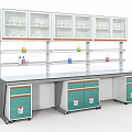 Functional Laboratory Setup With Lab Bench Glass Fronted Cabinets And Storage Shelves