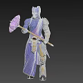 Game and Movie Character Blue Skinned with Crown Purple Robe Golden Accents and Pink Crystal Staff